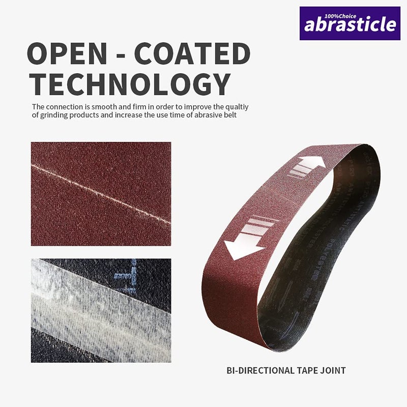 abrasticle 15 Pcs 2 x 48 Inch Assorted Aluminum Oxide Sanding Belt - 80/120/150/240/400 Grit - Image 2